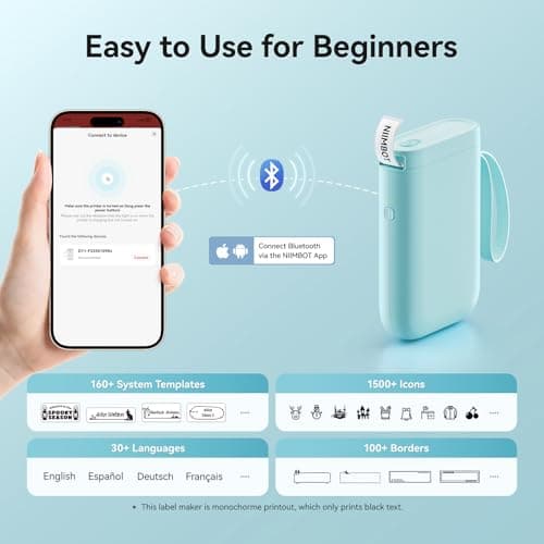 NIIMBOT Label Maker Machine D11 Label Printer Portable Wireless Connection Multiple Templates Available for Phone Easy to Use Office Home Organization USB Rechargeable 5