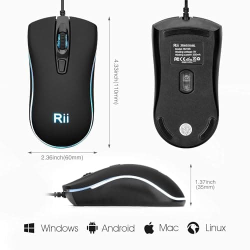 Rii RM105 Wired Mouse,Computer Mouse with Colorful RGB Backlight,Comfortable Grip Ergonomic Optical,USB Wired Mice Support Windows PC, Laptop,Desktop,Notebook,Chromebook 8