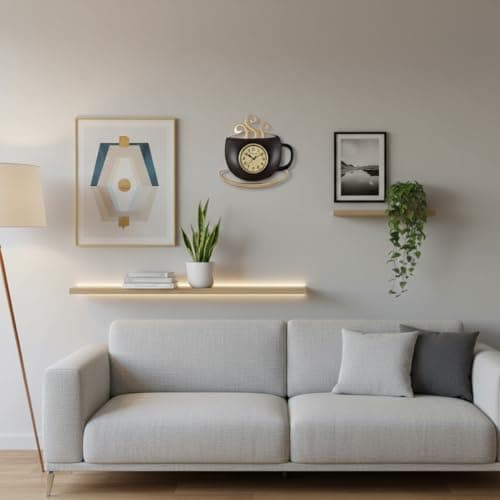 Westclox 12-Inch Cappuccino Wall Clock - Stylish Coffee Cup Design with Quartz Movement, Large Modern Kitchen Clock, Easy to Read, Home and Office Decor, Battery Operated, Black/Gold 8