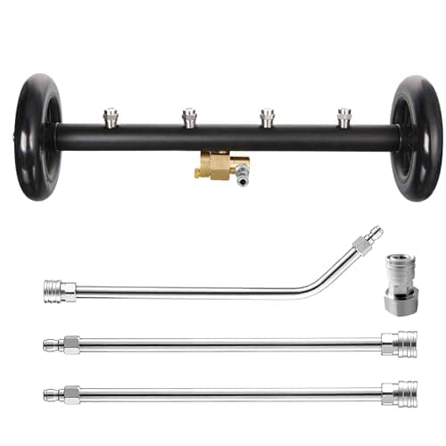Tool Daily Undercarriage Pressure Washer Attachment 16 Inch, Dual-Function Undercarriage Cleaner for Power Washer and Garden Hose, Under Car Wash Water Broom with 3 Pieces Extension Wand, 4000 PSI