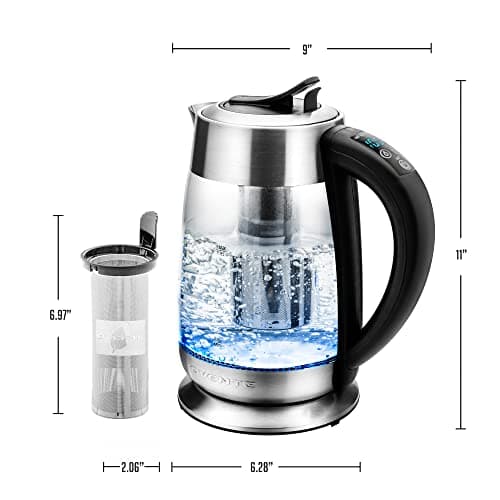 OVENTE Electric Glass Kettle Water Boiler 1.8 Liter BPA Free - 1500W w/Stainless Steel Infuser, Set Temperature Control, Auto Shut Off, Portable Fast Instant Heater for Coffee & Tea - KG661S 8