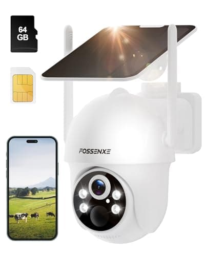 FOSSENXE 4G LTE Cellular Security Camera Includes 64GB Memory Card & SIM Card(Support Verizon/AT&T/T-Mobile), No WiFi Security Camera Solar Powered with 360° Live View, 2K Color Night Vision