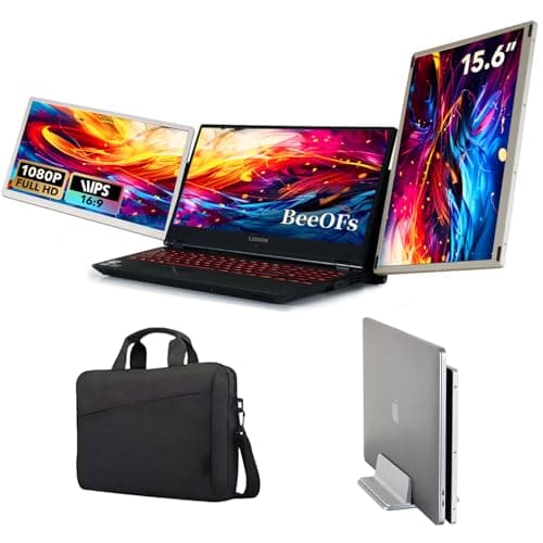 BeeOFs 15.6" Triple Portable Monitor for Laptop, FHD 1080P IPS 360 Rotation Screen, Compatible With Mac, Wins, Android and Dex Set, Extra Bag and Stand