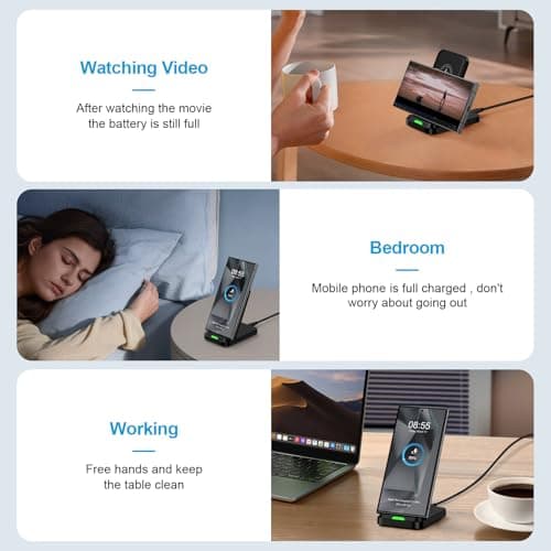 Wireless Charger Stand, 15W Fast Desk Charging Station Android Wireless Charging Pad with Adapter for Motorola razr+ 2024/Edge, Galaxy S25/S24/S23, Pixel 9 8 7 6