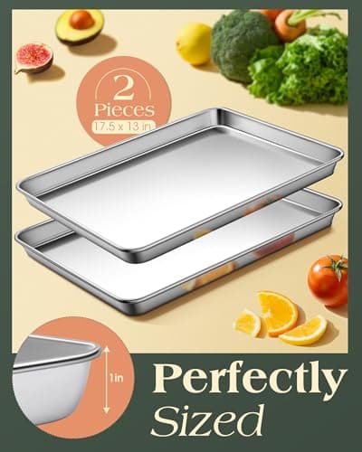 Baking Sheet Set of 2, Commercial Grade Stainless Steel Cookie Sheets for Baking, 18 x 13 Inch Thicker Large Baking Pans Oven Tray, Warp Resistant Nonstick Half Sheet Pan, Nontoxic & Heavy Duty 3