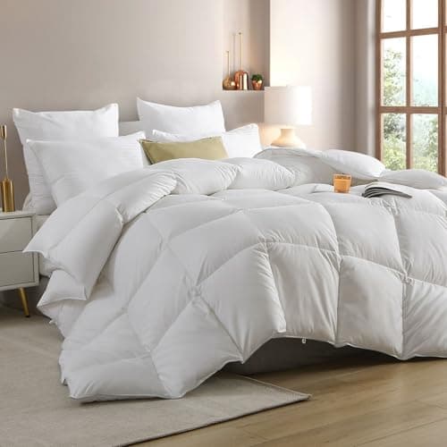 Hotel Luxury All Season Feather Down Comforter King Size, Silky Soft Egyptian Cotton Blend Cover, Fluffy Ethically Sourced Feather & Down Fibers Filled Duvet Insert with Corner Ties, 106x90 Inch White