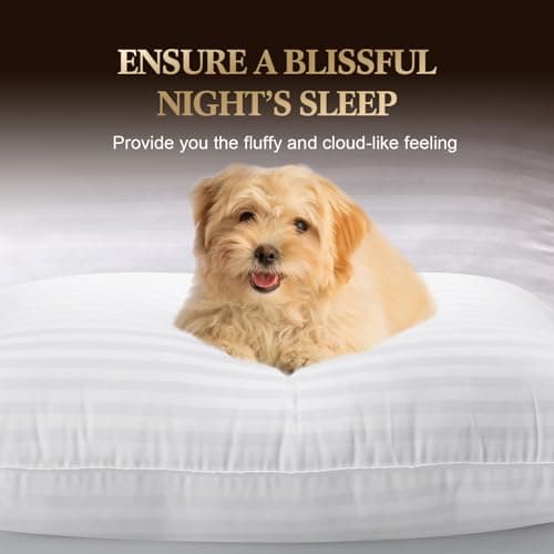 Sherwood Queen Size Cotton Pillow Set, 2 Pack Down Alternative Fiberfill Hotel Pillows for Sleeping (White Strips, Queen 20x30 inches) 7