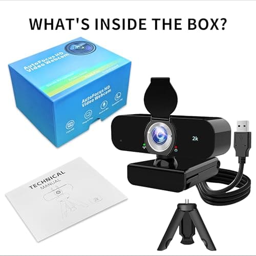 Lusinx 2K Webcam for Computer, USB Plug&Play, Auto Low Light Correction, Privacy Cover, Tripod, Wide Angle for Meeting/Online Video/Zoom, Web Cam with Microphone 8