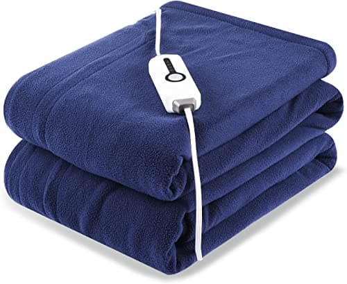 Heated Throw Blanket Electric Twin Size 62x84in, Soft Polar Fleece Reversible Warming Heating Blanket, 4 Heating Levels & 10H Auto Shut Off, Fast Heating & Overheat Protection, Blue