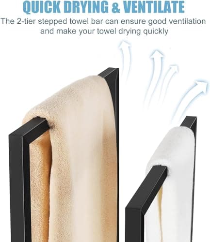 Towel Racks for Bathroom, 2 Tier Standing Stainless Steel Towel Racks Stand for Bathroom, Hand Towel Drying Rack Holder, Towel Bar Stand Blanket Rack, Black 5