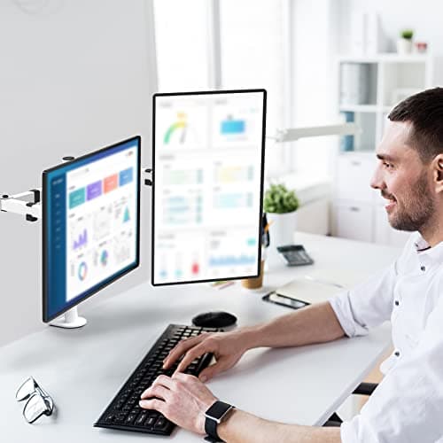 Mount Stand Fits 2 Screens up to 27 inch, 22 lbs. Weight Capacity per Arm (M002-W), White 6