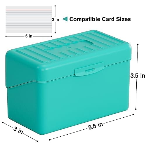 MaxGear 3x5 Index Card Organizer with Dividers, Plastic Box for Flash, Note, and Recipe Cards, Includes 100 Ruled Cards, 5 Color Dividers, 300 Card Capacity, Blue 6