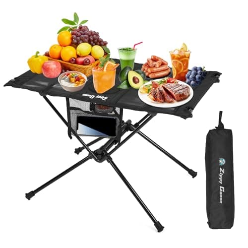 Zippy Goose Camping Table, Portable Beach Table with Cup Holders, Folding Ultra Lightweight 1.5LBS Foldable Outdoor Camping Table, Aluminum Alloy Frame for Backpacking/Picnic/Fishing (Black)
