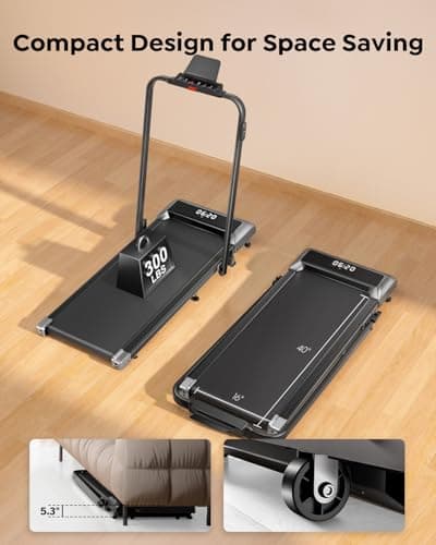 Acezoe Walking Pad Treadmill with Incline and Handle Bar, 2 in 1 Folding Treadmills for Home Small Office, 300lbs Portable Compact Under Desk Treadmill with Remote Control, LED Display and Apps 7