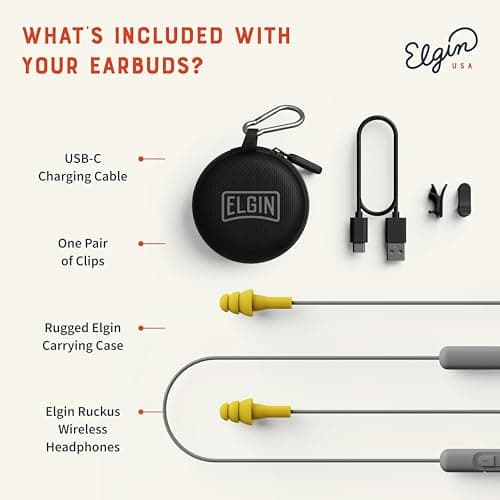 Elgin Ruckus Wireless Bluetooth Earplug Headphones, 25 dB NRR, Noise Canceling Mic, 12-Hour Battery, IP65 Sweatproof, Compliant with OSHA Hearing Safety Standards 5