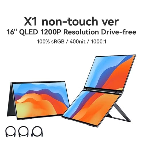 EHOMEWEI Dual Screen Portable Monitor 16"×2 FHD X1 Foldable Laptop Screen Extender, 1920×1200 60Hz 100% sRGB, USB-C HDMI for MacBook Windows PC iPhone Switch PS5 6