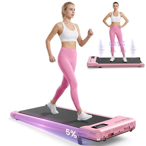 Pink Small Walking Pad Treadmill with Incline - Under Desk Treadmill with Vibration Massage Plate, 2.5HP Compact Portable Treadmills for Home Small Spaces, Office, Remote Control & LED Display