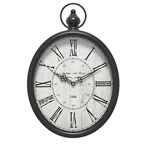 Menterry Oval Retro Wall Clock, Rustic Vintage Style, Black Antique Design, Battery Operated Silent Decor Large Wall Clocks for Kitchen,Farmhouse,Office (15.5" H x 10.5" W)