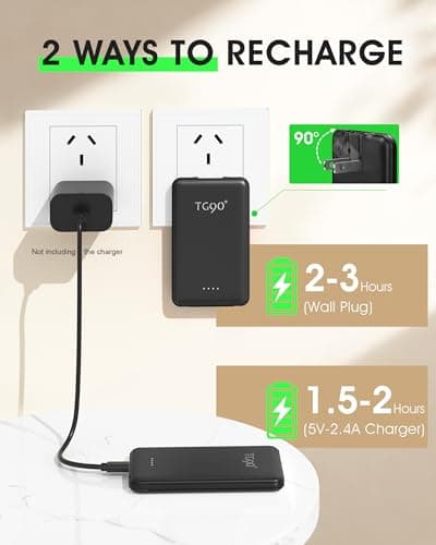 TG90° Ultra Slim 5000mAh Portable Charger Built-in Foldable AC Wall Plug and Cables, Pocket Size USB C Power Bank,External Battery Pack Compatible with iPhone 17 16 15 14 13 12 Android Devices iPad 6