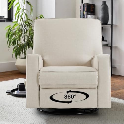 Harkawon Swivel Rocker Recliner Chair, Glider Rocker Recliner, Rocking Chair Nursery, Fabric Chair with High Back, Deep Seat, for Living Room, Bedroom, Beige 7
