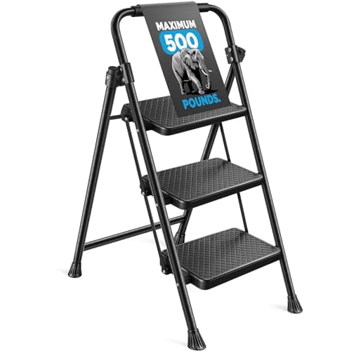 Step Ladder 3 Step Folding Step Stool Step Ladder with Wide Anti-Slip Pedal Step Stool Foldable for Adults Lightweight, Portable Steel Use for Home and Office
