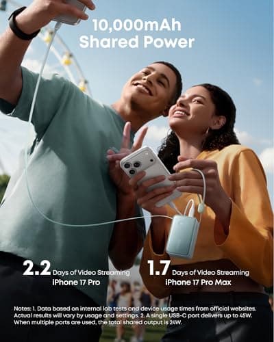 Anker Nano Portable Charger, 45W 10000mAh with 2.3 ft Retractable Cable, Compact Power Bank, Travel Essential Phone Battery Pack for iPhone 17/16 Series, iPad, Galaxy, Pixel, and More 6