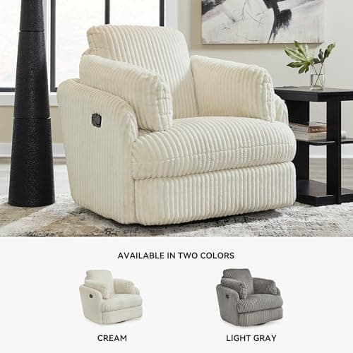 Signature Design by Ashley Tie-Breaker Casual Swivel Glider Recliner with Hidden Storage, White 6