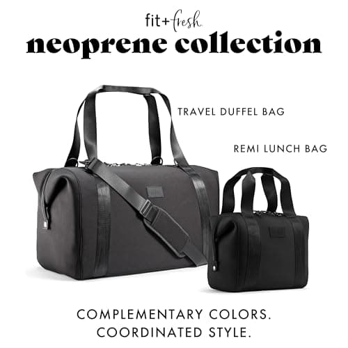 Fit & Fresh Remi Neoprene Lunch Bag For Women - Meal Prep Kit with Containers & XL Ice Pack, Self Insulating Neoprene-like Material, Machine Washable Lunch Bag, Tear-Resistant, Stain-Resistant, Black 5