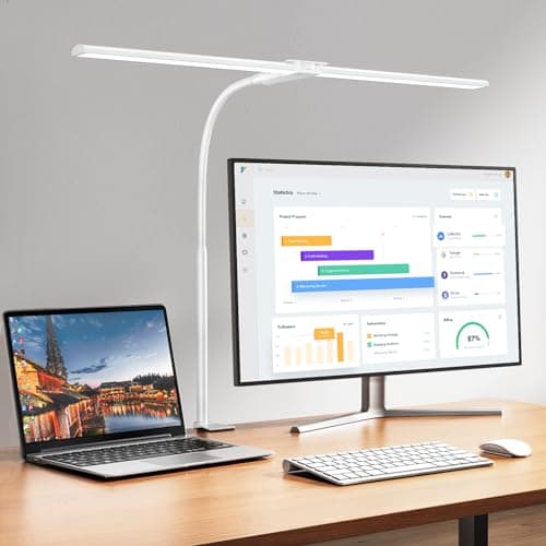 EppieBasic LED Double Head Architect Lamps, Extra Bright Workbench Office Lighting, Eye Protection Modern Desk Light for Monitor Working Reading White 1200LM