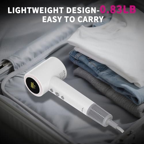 Hair Dryer with Diffuser - 150,000 RPM High Speed Blow Dryer with Comb, 500 Million Ionic Hairdryer, Low Noise, 1600W Professional Fast Dry, 3 Attachments for All Hair Types, Portable for Home Travel 7