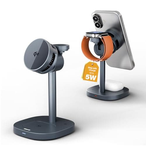 3 in 1 Wireless Charging Station for Apple MagSafe Charger Stand,15W Fast Phone and Watch Charger with TEC Cooling, Magnetic Wireless Charger for iPhone17 16 15 14 13, Apple Watch, AirPods, Gray