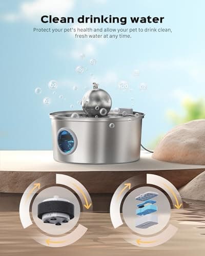 GOOSTOO Stainless Steel Cat Water Fountain - 108oz/3.2L Quiet Pet Fountain with Water Level Window - Attracts Cats to Drink 6