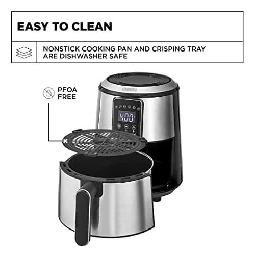 Crux 3QT Digital Air Fryer, Faster Pre-Heat, No-Oil Frying, Fast Healthy Evenly Cooked Meal Every Time, Dishwasher Safe Non Stick Pan and Crisping Tray for Easy Clean Up, Stainless Steel 5