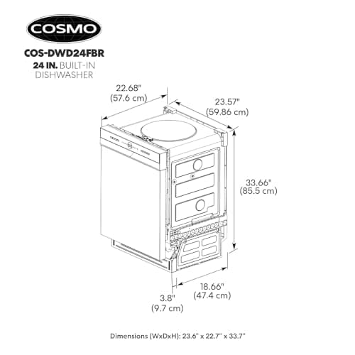 COSMO COS-DWD24FBR 24 in. Front Control Built-In Tall Tub Dishwasher in Fingerprint Resistant Stainless Steel 6