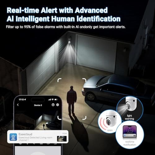 Light Bulb Security Camera 2 Packs, 5G&2.4GHz 2K Security Cameras Wireless Outdoor 360° PTZ Cameras for Home Security with Color Night Vision, 2 Way Talk, AI Human Detection, Screw in Light Socket 9