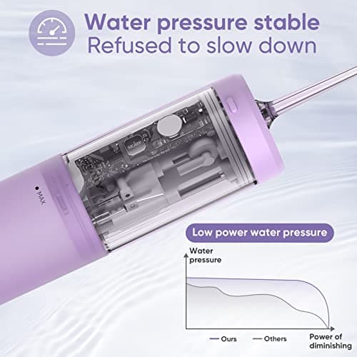 Water Flosser Dental Oral Irrigator Teeth Cleaner Portable Travel Rechargeable Cordless,IPX7 Electric Plaque Remover 3 Modes 3 Jet Tips 140ml (Violet) 6