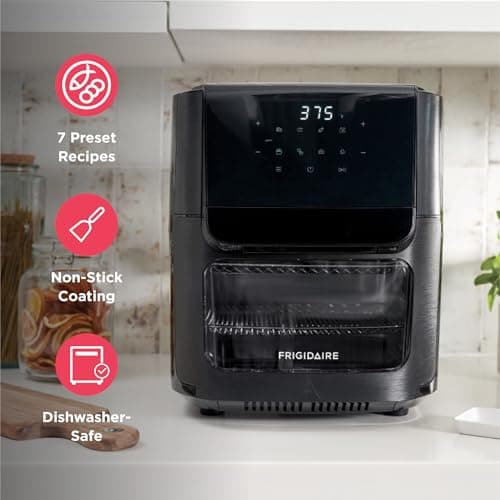 Frigidaire 5-in-1 Air Fryer Combo Oven with Viewing Window, Large 12.6 QT Capacity, Digital Display, 5 Cooking Modes, 7 Recipe Presets, Automatic Shake Reminder, PFAS-Free Cooking Surfaces, Black 5