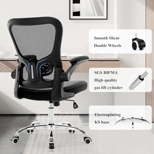 Office Chair, Mesh Ergonomic Desk Computer Chair with PU Leather Flip-up Armrest, Home Task Chair with Lumbar Support, Adjustable Executive Mid Back, Rolling Swivel,Black 11