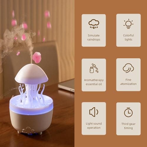 AOOFCMLLC 300ml Cute Diffuser Jellyfish Humidifier with 7 Changing Colors LED Lights, Rain Cloud Diffuser for Home Bedroom Office 6