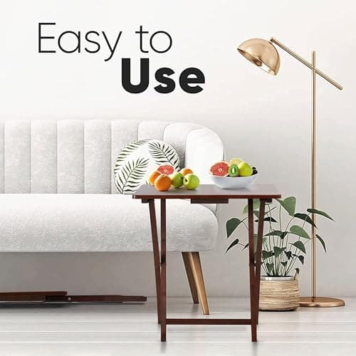 PJ Wood 2-Pack Folding TV Tray & Table, Multifunctional Foldable Set for Eating, Honey Oak 5