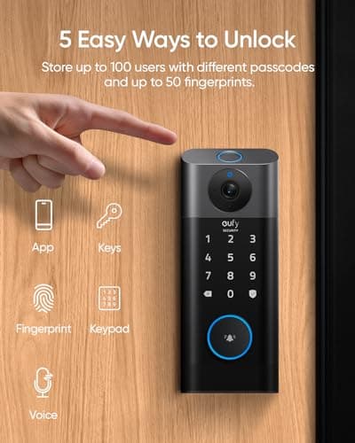 eufy Security Video Smart Lock S330, 3-in-1 Camera+Doorbell+Fingerprint Keyless Entry Door Lock, Smart Wi-Fi Deadbolt for Front Door, App Remote Control, SD Card Required, Chime Included 3