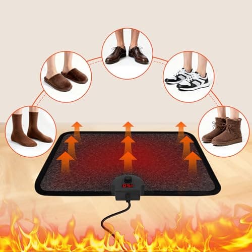 Hodeamy Heated Floor Mat Under Desk for Foot Warmer - Wider 110V Adjustable Temperature Electric Space Heaters Heating Pad - Carbon Crystal & Energy Saving Feet Warmers for Office,Home (Black Gray) 6