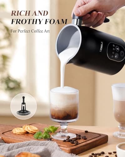 KIDISLE Electric Milk Frother, 4 In 1 Milk Frother and Steamer With Temperature Control, Automatic Warm and Cold Foam Maker for Coffee, Latte, Hot Chocolate, Cappuccinos, Macchiato, Black 5