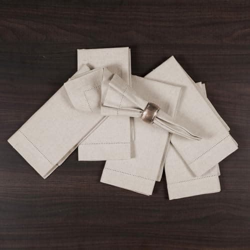 Bedding Craft Linen Flax Cotton Cloth Dinner Napkins Set of 12 – 18x18 Natural Fabric with Hemstitched Mitered Corners – Machine Washable Wedding, Cocktail & Party Table Napkins 7
