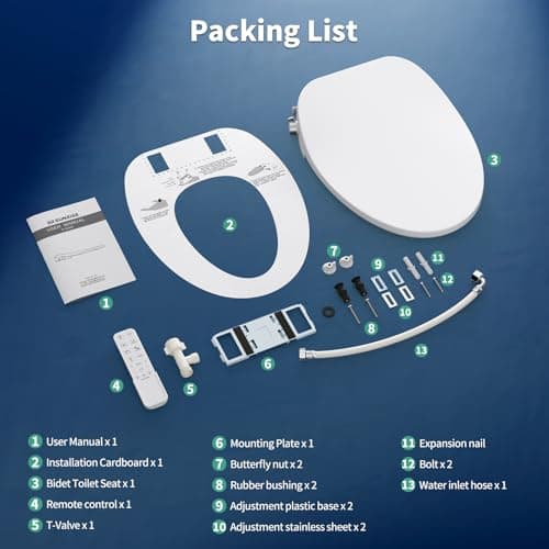 SR SUN RISE Electric Bidet Toilet Seat Elongated - Dual Nozzles for Female & Hip, Comfort Heated Seat & Air Dryer, 6 Wash Modes, Remote & Knob Control, Silent Close Lid, Nightlight, Ultra-Slim 9