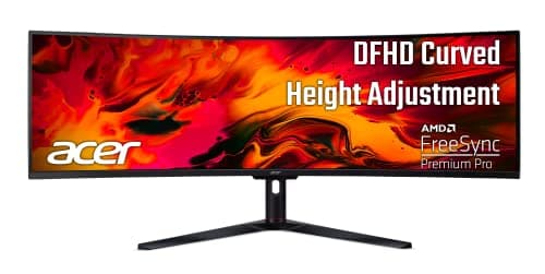 acer 49 Inch 1800R Curved Zero-Frame DFHD (3840 x 1080) Gaming Monitor | AMD FreeSync Premium Pro | Up to 144Hz Refresh | 4ms (G to G) | 1 x Display Port 1.4 and 2 x HDMI 2.0 Ports | EI491CR