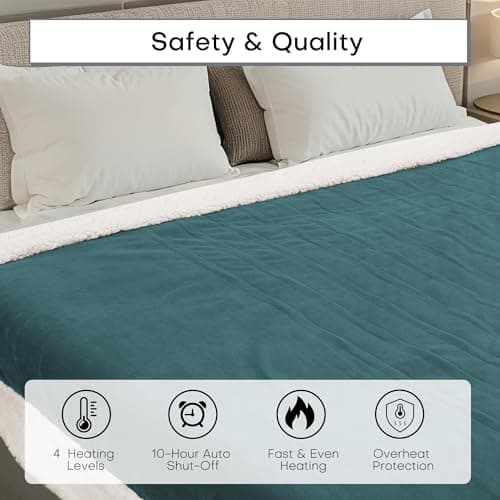 RALYSUN Electric Heated Blanket Full Size 72"x84" - Dual-Sided with Microplush & Sherpa Fabric, 4 Heat Settings & 10 Hours Auto Off, Machine Washable - Teal 7