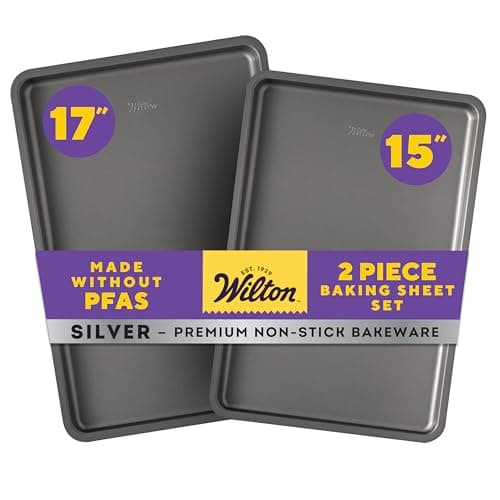 Wilton Silver 2- Piece Non-Stick Baking Sheet Set, Cold-Rolled Steel Bakeware for Baking and Roasting, Made without PFAS