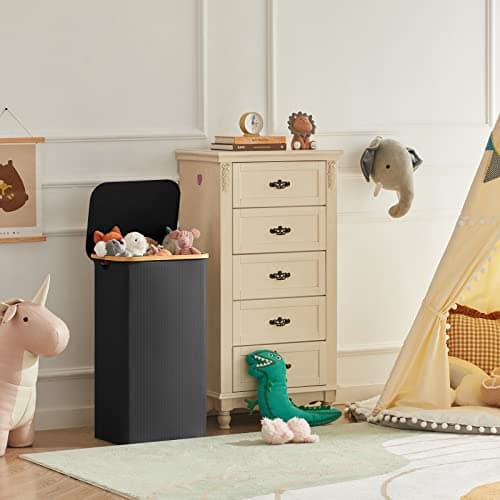 Lifewit 100L Laundry Basket with Lid, Clothes Hampers for Laundry with Bamboo Handles and 1 Removable Bag, Large Foldable Laundry Hamper for Bedroom, Bathroom, Dorm, Laundry Room, Black 9