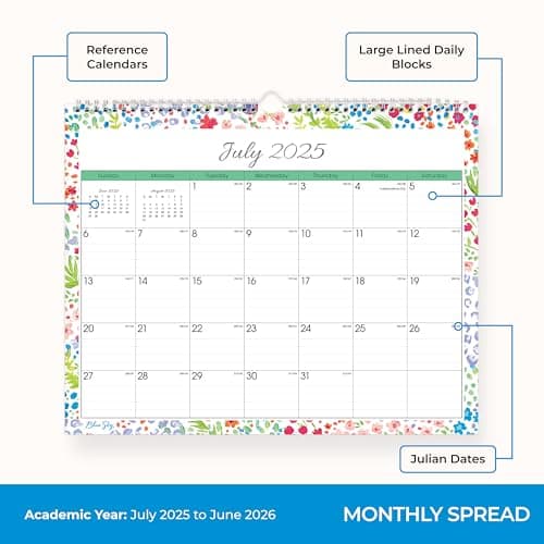 Blue Sky 2025-2026 Monthly Academic Year Wall Calendar, July 2025 - June 2026, 15" x 12", Durable Twin Wire Binding, Perfect For Home, Office And Classroom, Ditsy Dapple Light 5